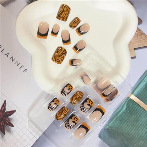 Medium Square Halloween Press On Nails - Black Spider Web - Picture 6 of 8